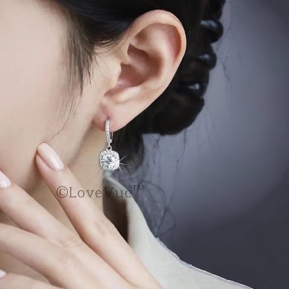 Certified 2ct. t.w. Diamond Cushion Frame Dangle Hoop Earrings - Picture 6 of 15